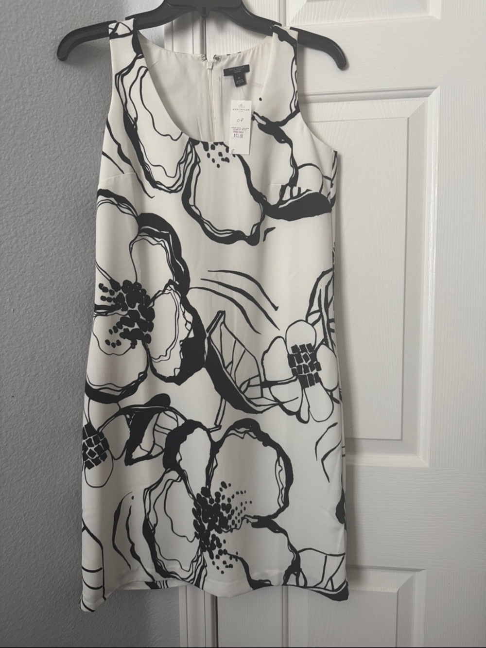 Ann Taylor White Mini Dress with Black Floral Print
